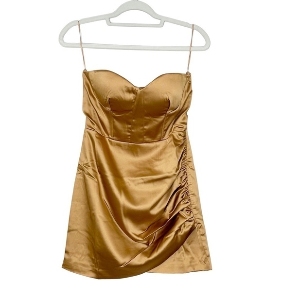 NAKED WARDROBE Small Gold Satin Mini Dress - Picture 1 of 6